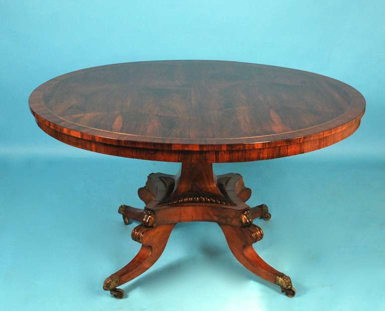 British Fine Regency Rosewood Brass-Inlaid Center Table