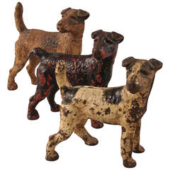 Antique Three Jack Russell Terrier Cast Iron Doorstops