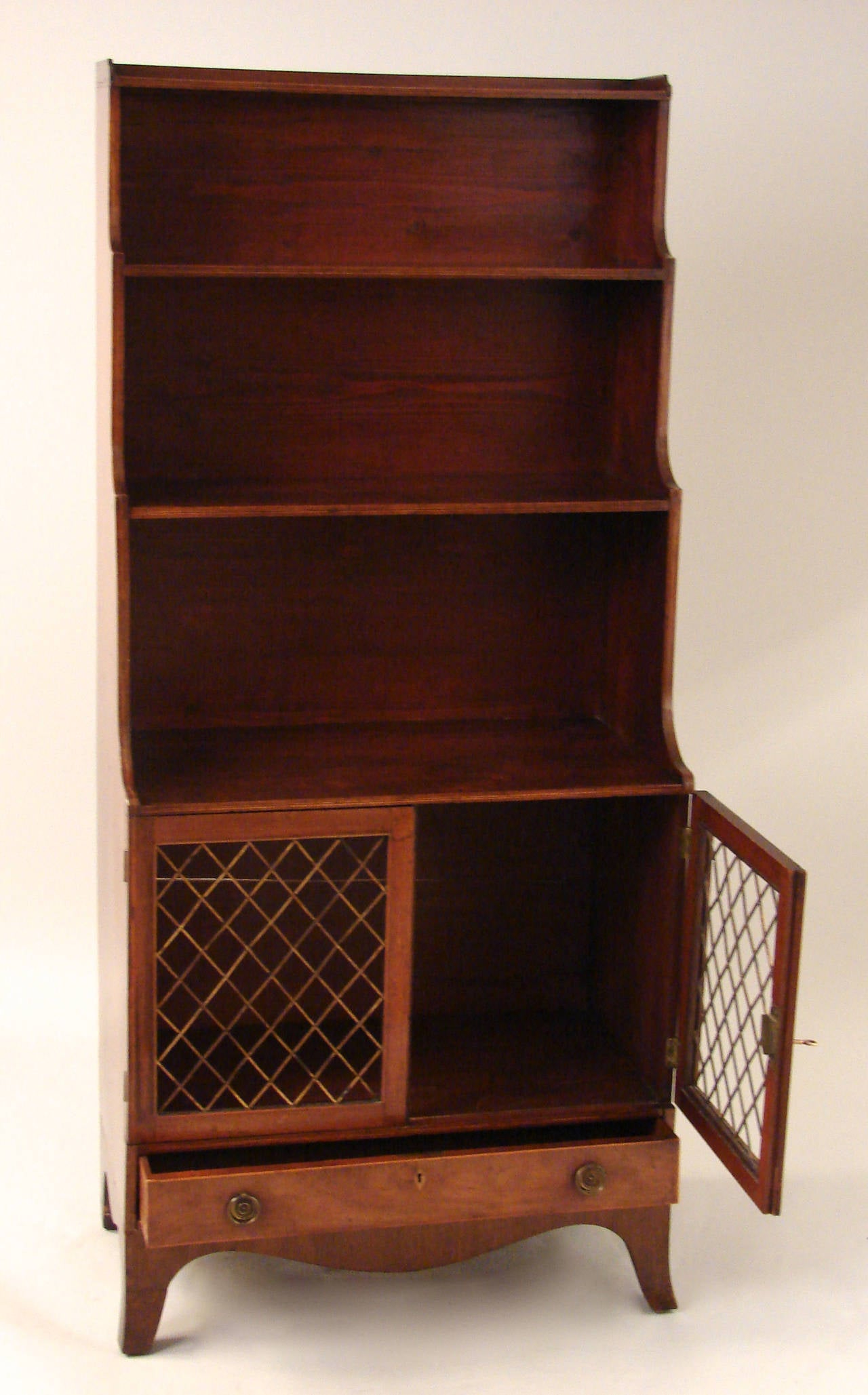 English Regency Waterfall Bookcase with Cabinet and Drawer