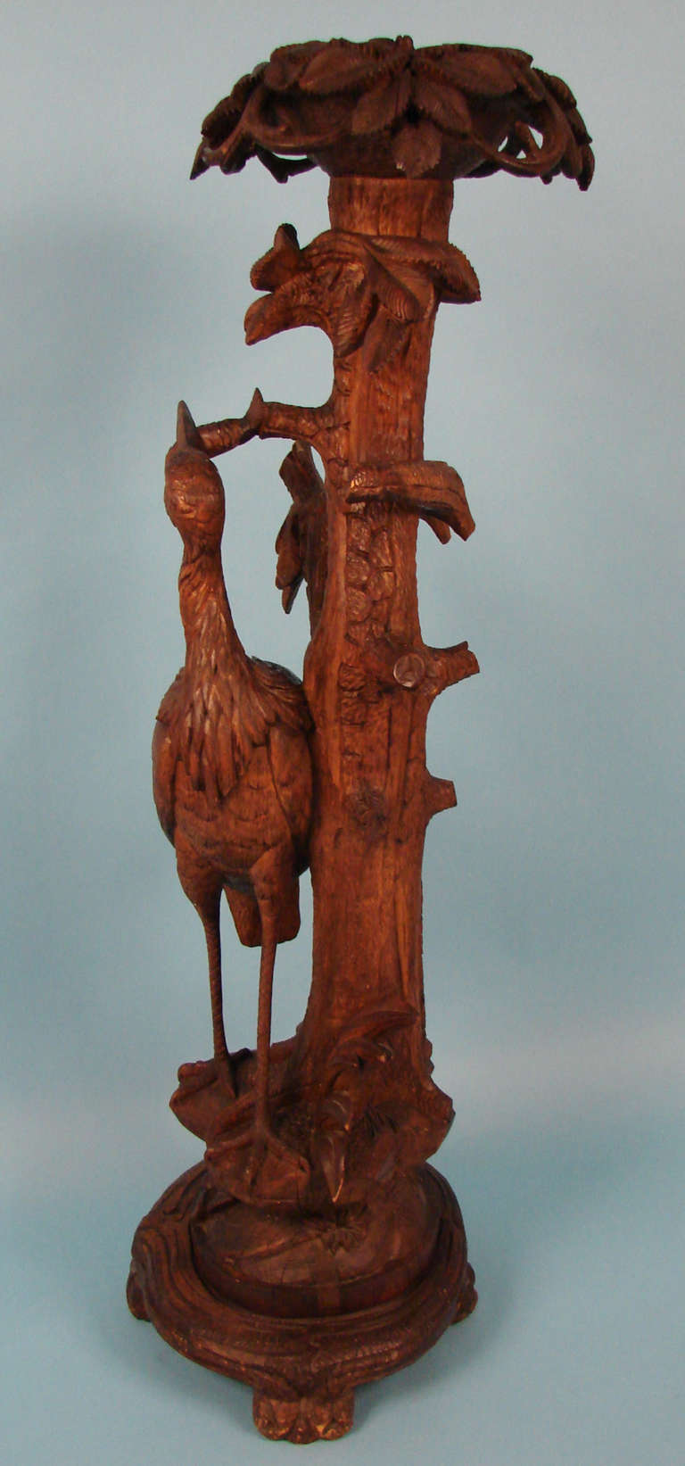 Black Forest Carved Ibis Torchere or Plant Stand In Good Condition In San Francisco, CA