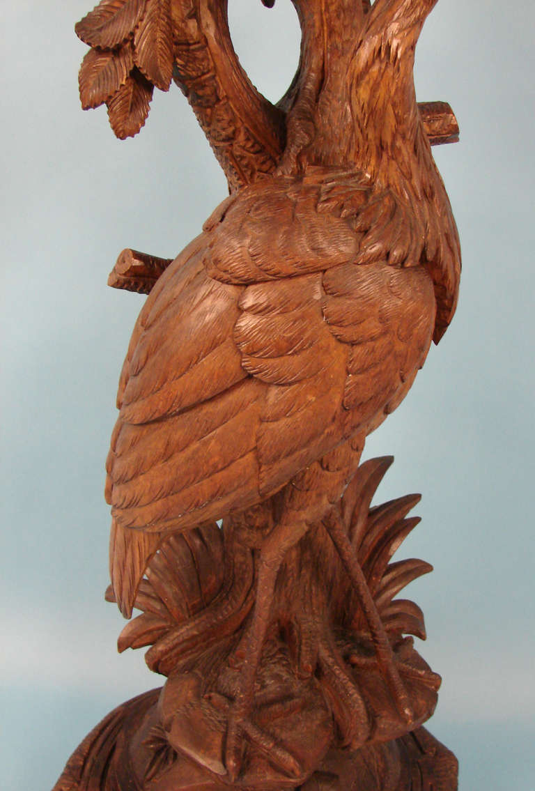 Black Forest Carved Ibis Torchere or Plant Stand 1