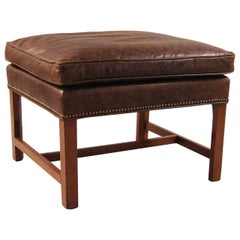 George III Mahogany Bench Upholstered in Leather