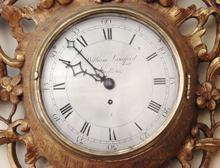 18th Century and Earlier English Carved Giltwood Cartel Clock By William Langford