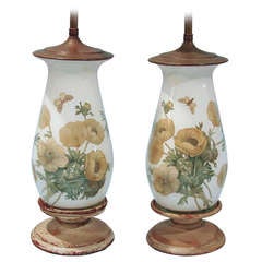 Pair of French Glass Botanical Lamps