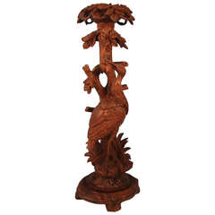 Antique Black Forest Carved Ibis Torchere or Plant Stand