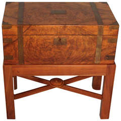 English Walnut Brass Bound Lap Box on Later Custom Stand