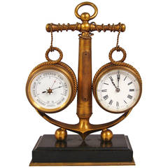 Antique Very Fine Quality Combination Nautical Clock and Barometer