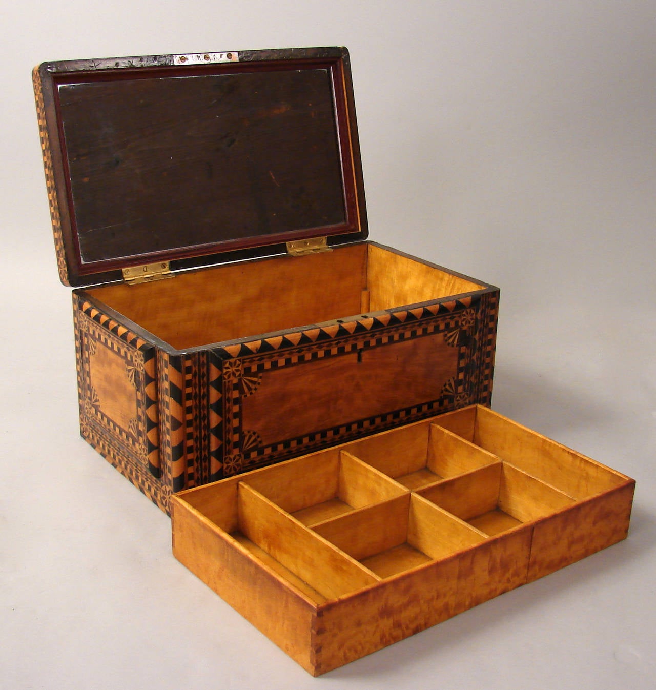 Victorian Fine and Large Continental Inlaid Satinwood Jewelry Box