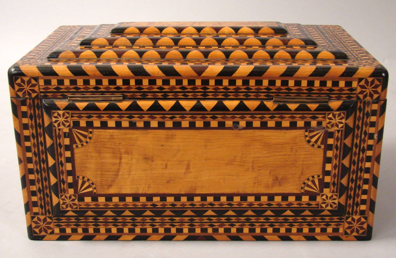 German Fine and Large Continental Inlaid Satinwood Jewelry Box