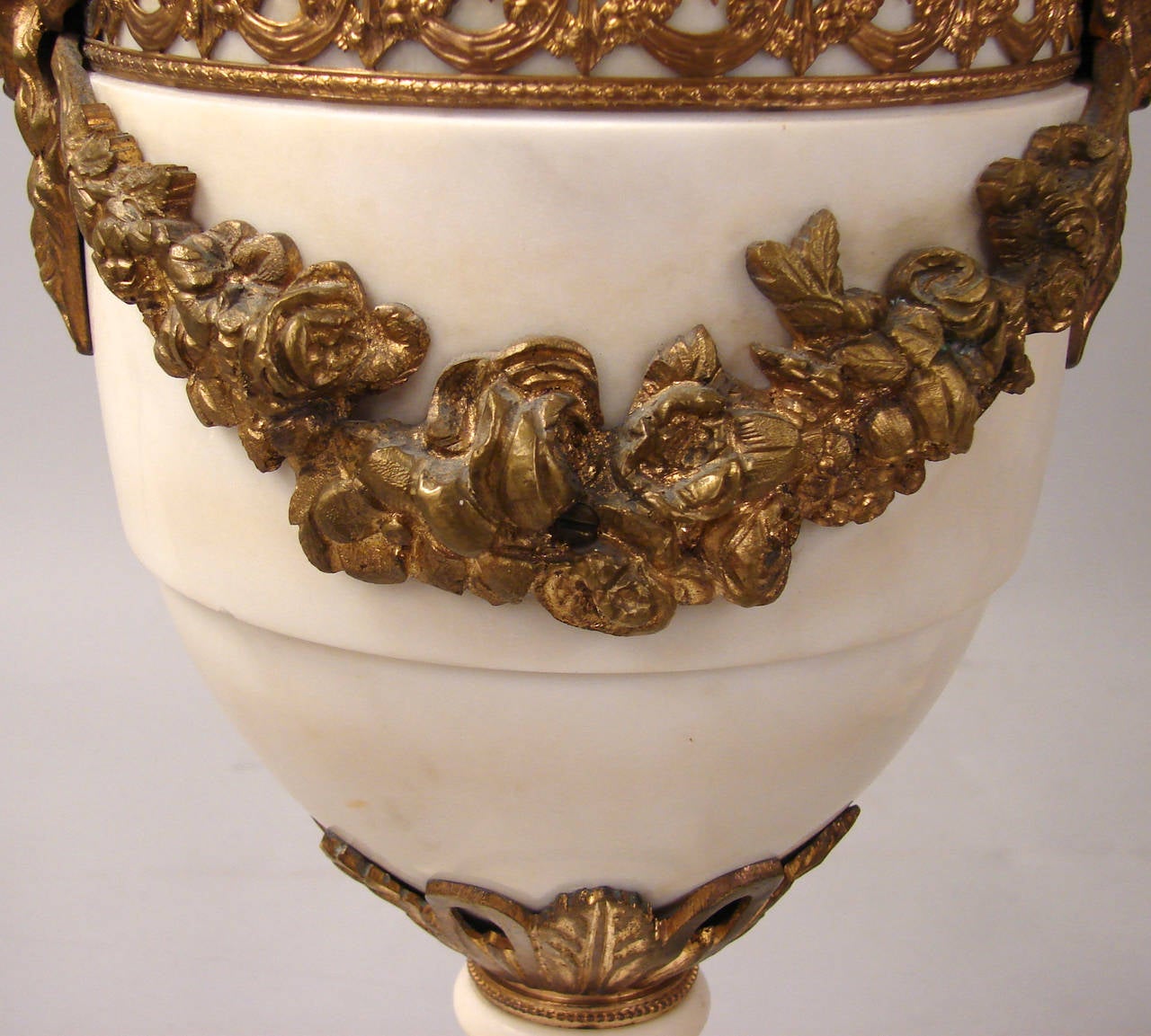 Neoclassical Pair of Louis XVI Style Ormolu-Mounted Marble Urns