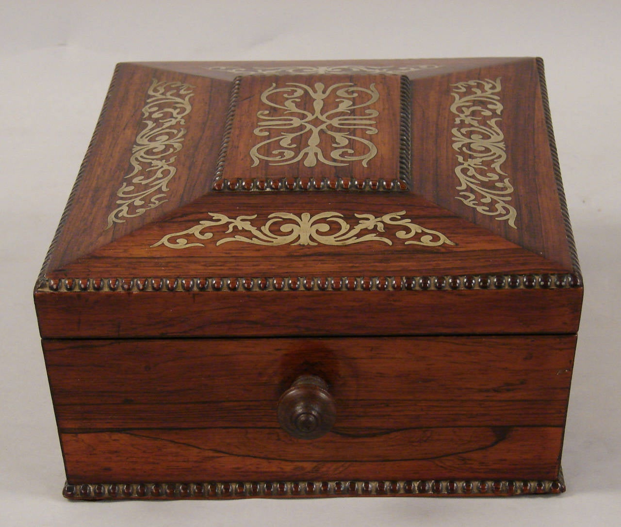 Mid-19th Century Late Regency Rosewood Brass Inlaid Sewing Box