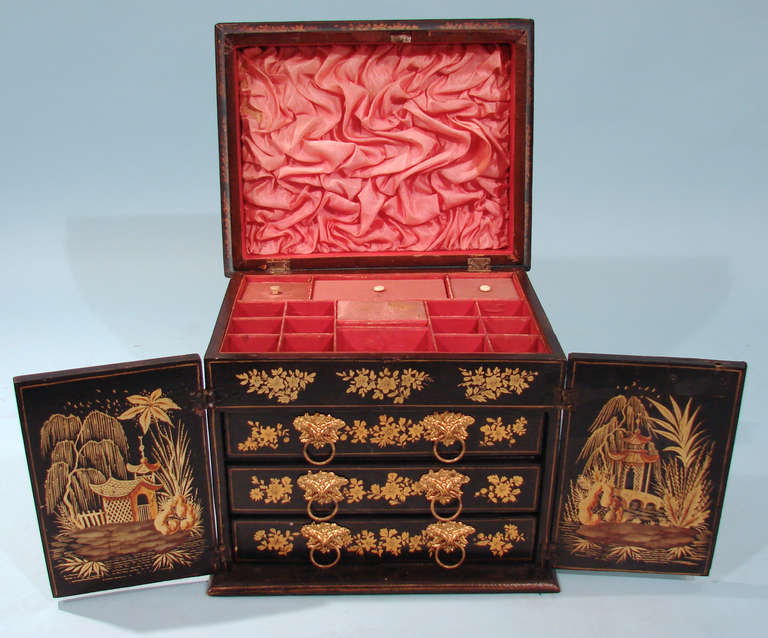 Georgian George IV Black Japanned Jewelry Box