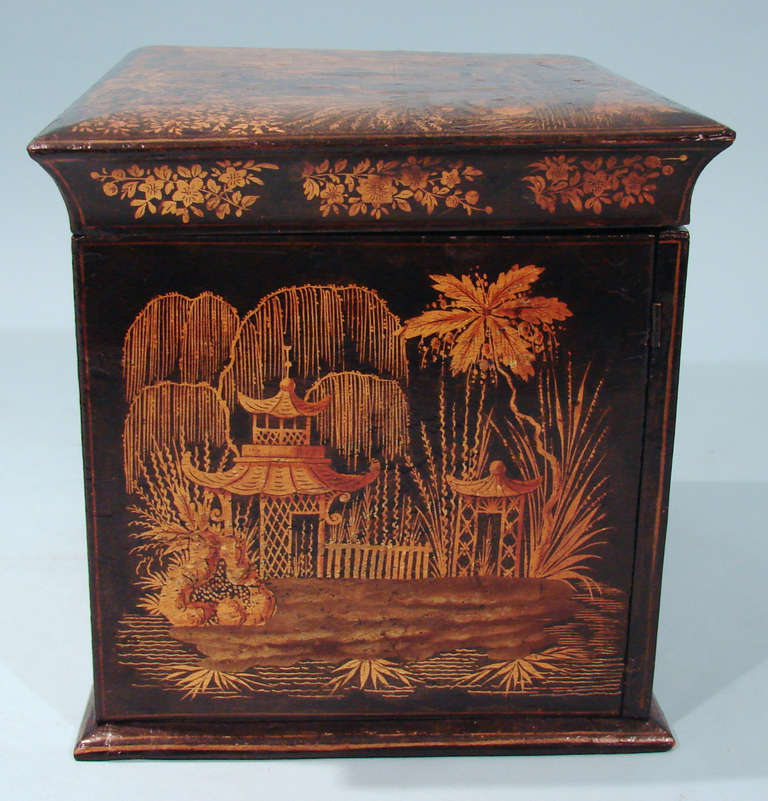 19th Century George IV Black Japanned Jewelry Box
