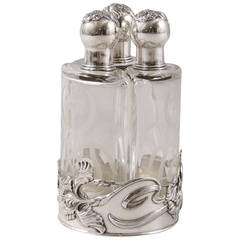 Antique Rare Art Nouveau Three Bottle Decanter Set by Shreve & Co., San Francisco