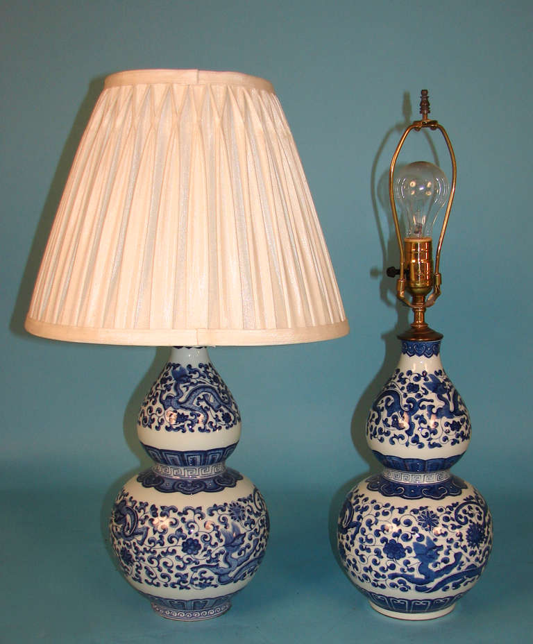 20th Century Pair of Chinese Blue and White Vases as Lamps