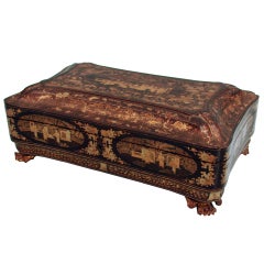 Chinese Export Gilt and Lacquered Shaped and Fitted Games Box