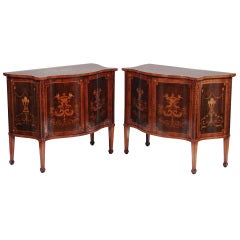Outstanding Pair of Adam Style Inlaid Serpentine Front Cabinets