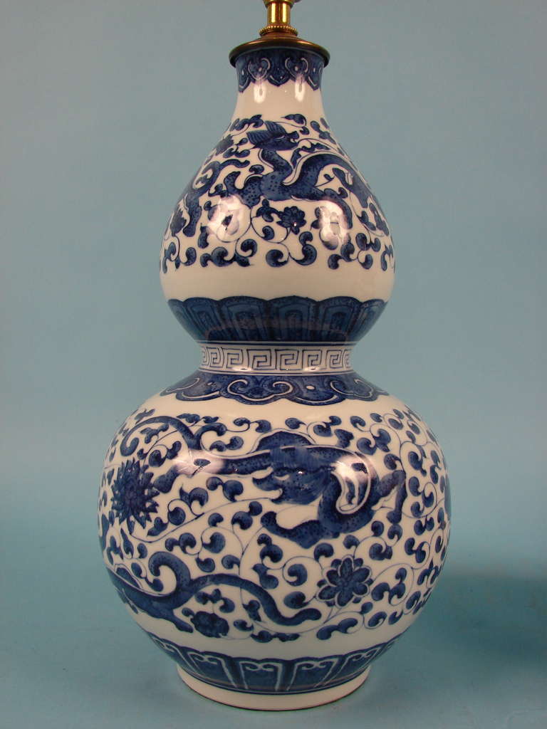 Porcelain Pair of Chinese Blue and White Vases as Lamps