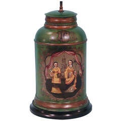 Tole Green Painted Tea Canister Lamp 4