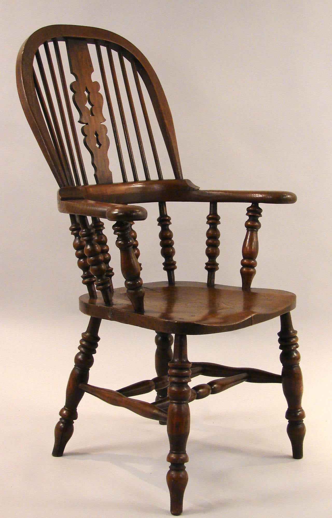 Ash Assembled Set of Six English Broad Arm, High Back Windsor Chairs