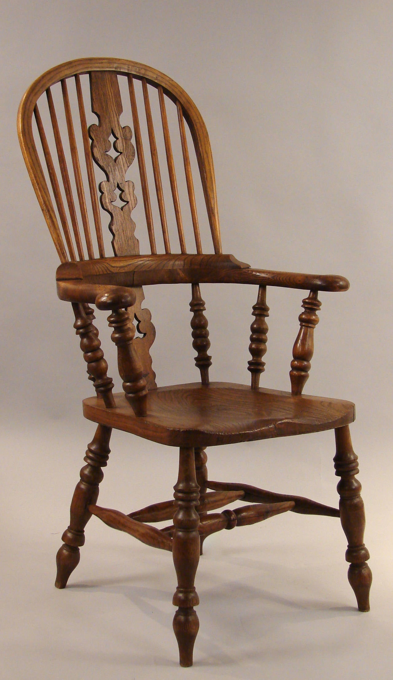 Victorian Assembled Set of Six English Broad Arm, High Back Windsor Chairs