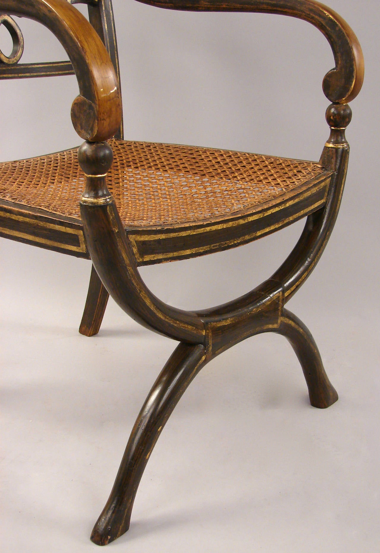English Regency Painted Curule Armchair