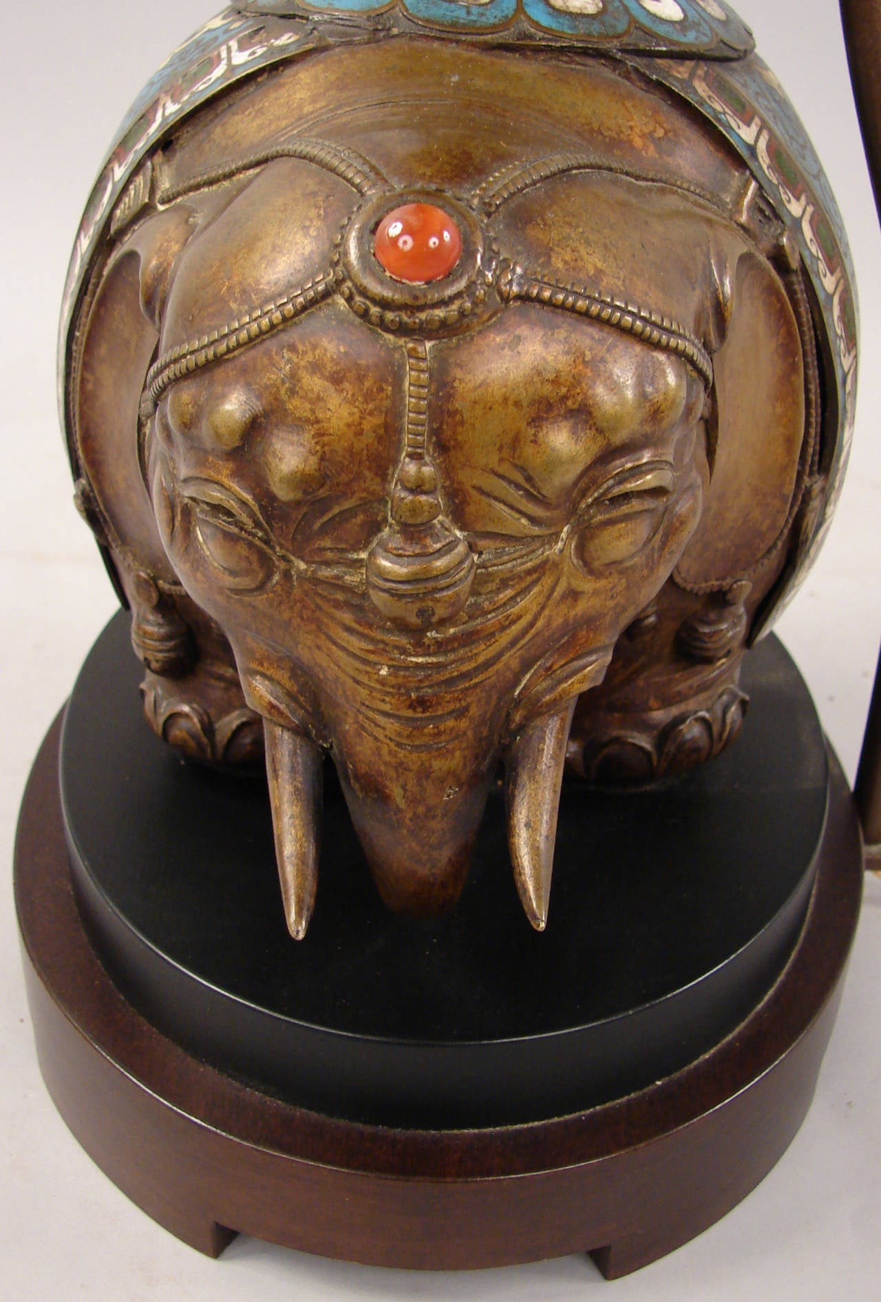 Chinese Export Chinese Champleve and Bronze Elephant now a Lamp