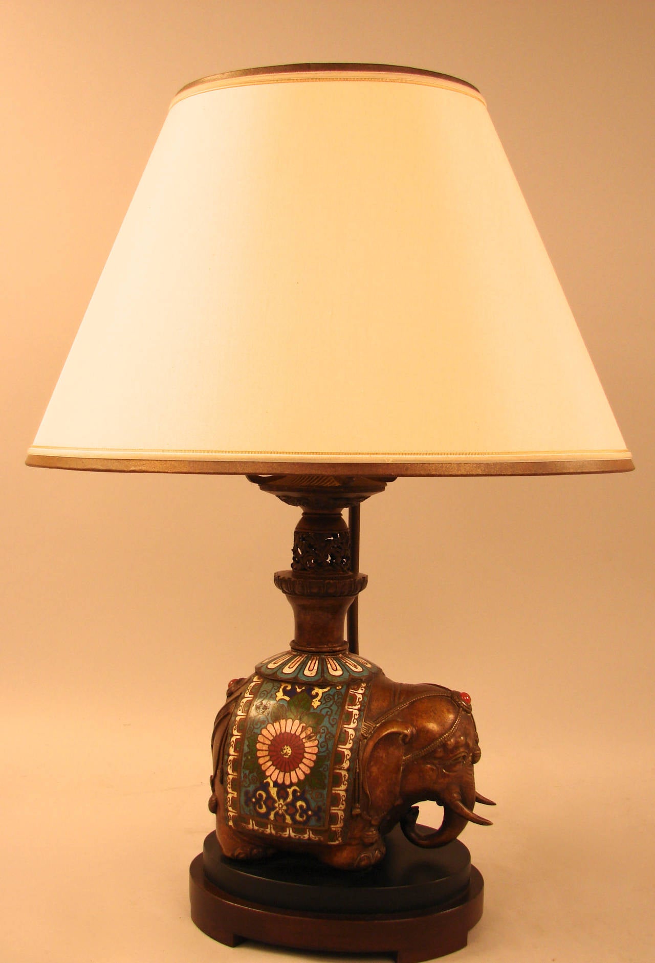 Chinese Champleve and Bronze Elephant now a Lamp 1