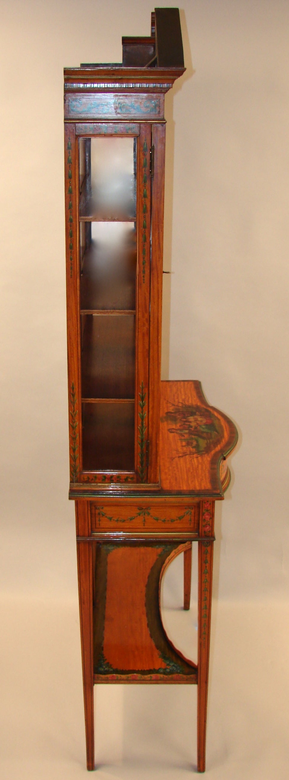 20th Century FIne Quality English Painted Satinwood Cabinet on Stand