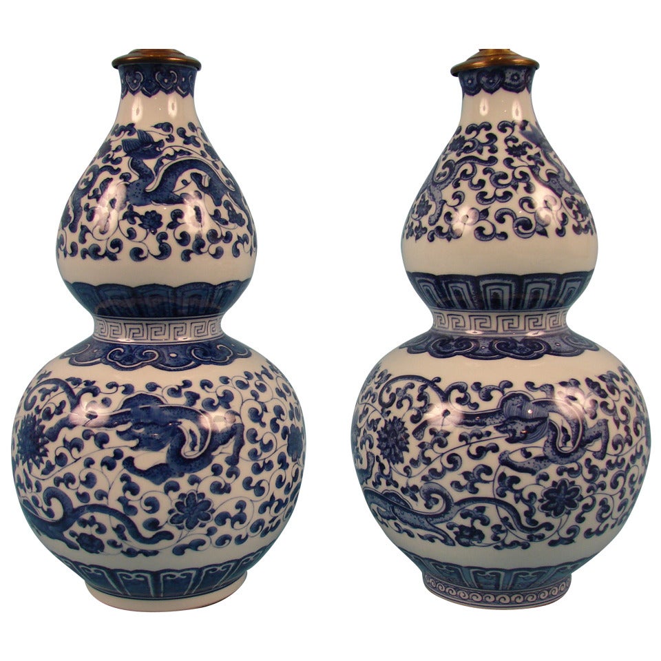 Pair of Chinese Blue and White Vases as Lamps