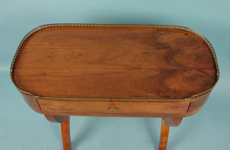 19th Century Attractive Charles X French Walnut Table with Brass Gallery and Drawer