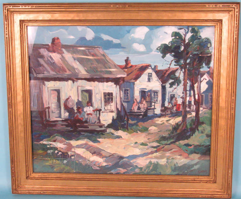 A fine large oil on canvas (now under glass) painting by American artist George Ennis, signed lower left, titled on back 