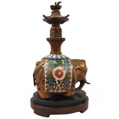 Antique Chinese Champleve and Bronze Elephant now a Lamp