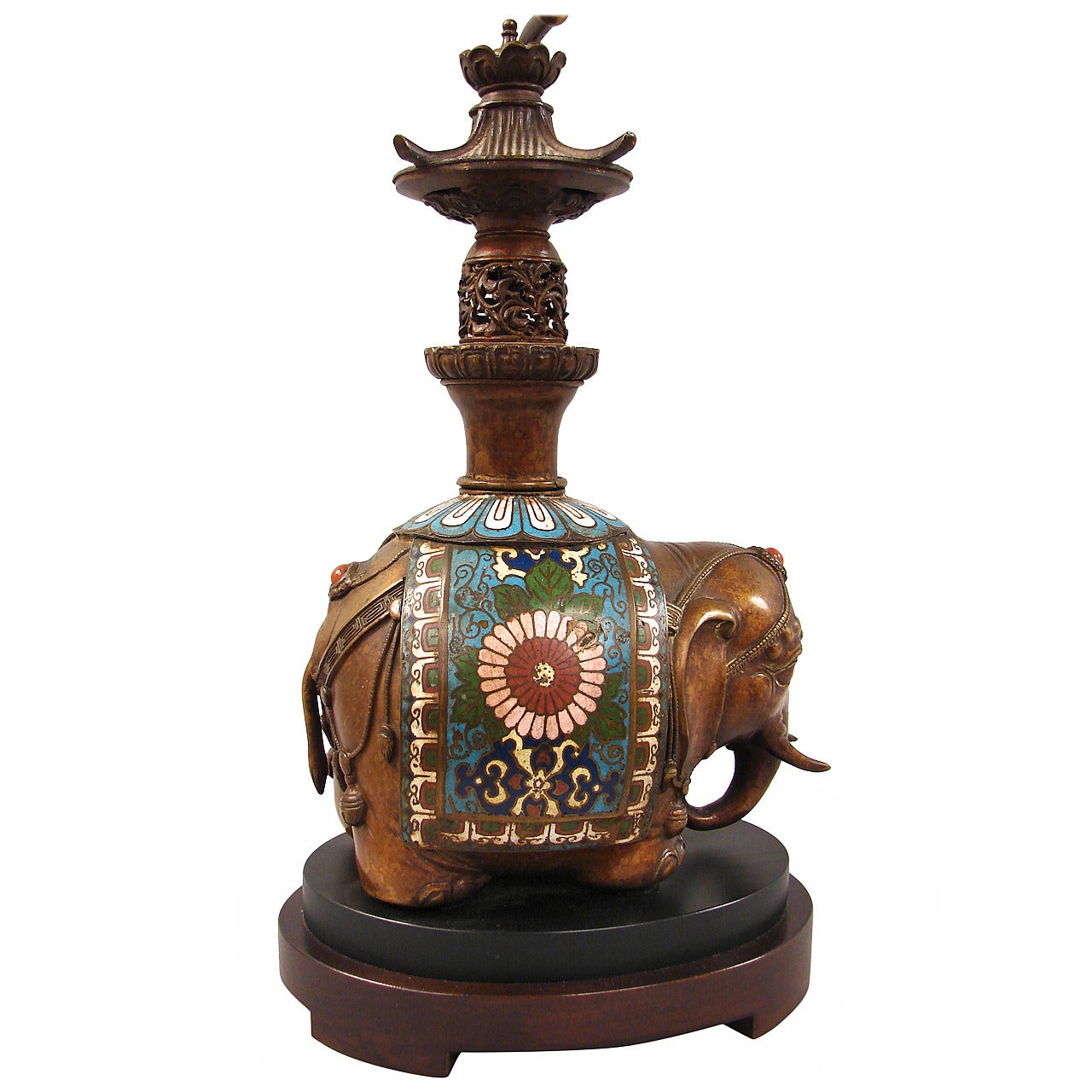 Chinese Champleve and Bronze Elephant now a Lamp