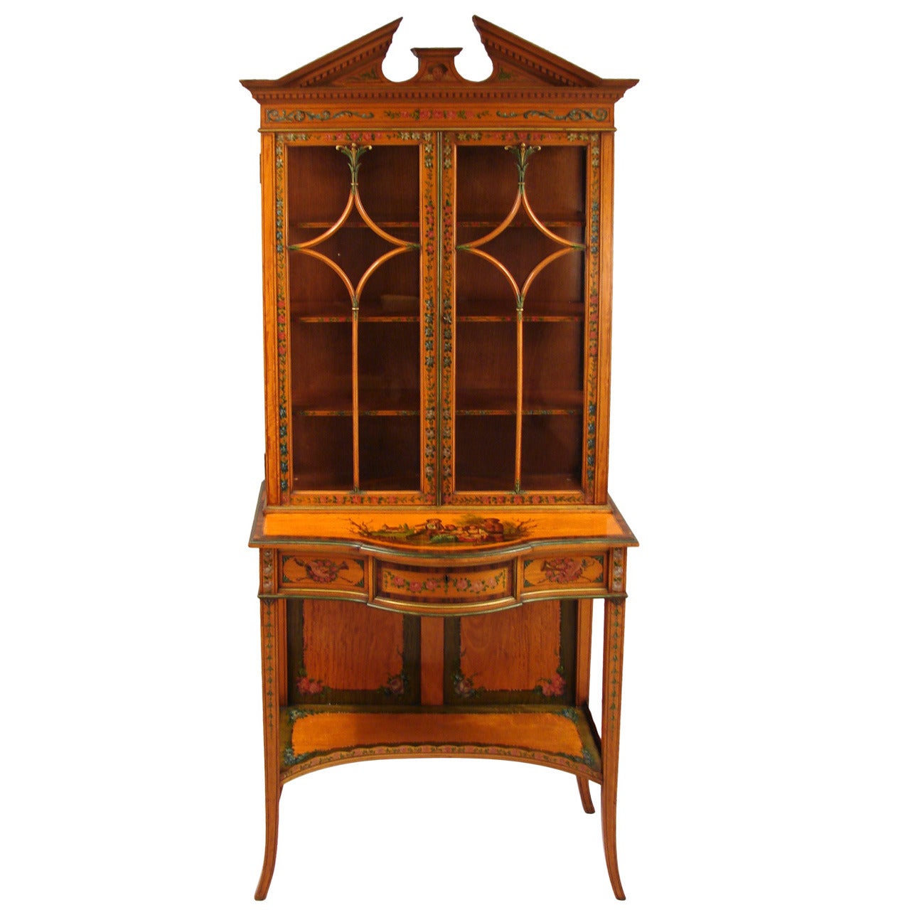 FIne Quality English Painted Satinwood Cabinet on Stand