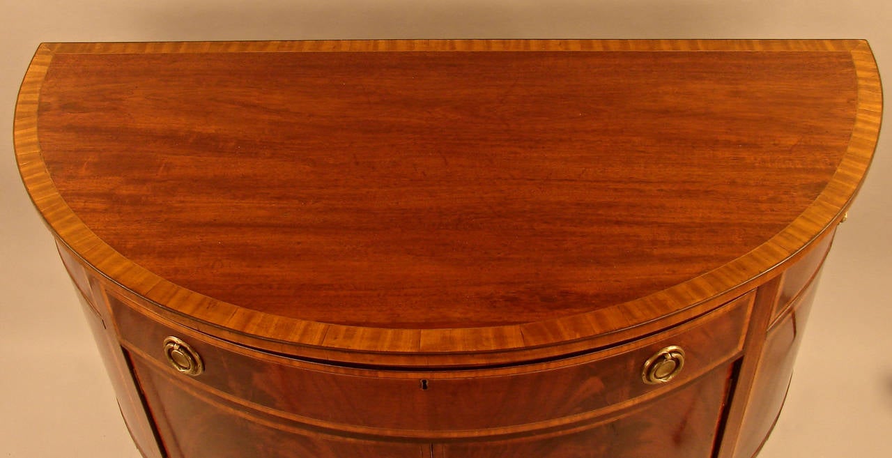 English Hepplewhite Style Inlaid Mahogany Demilune Cabinet In Excellent Condition In San Francisco, CA