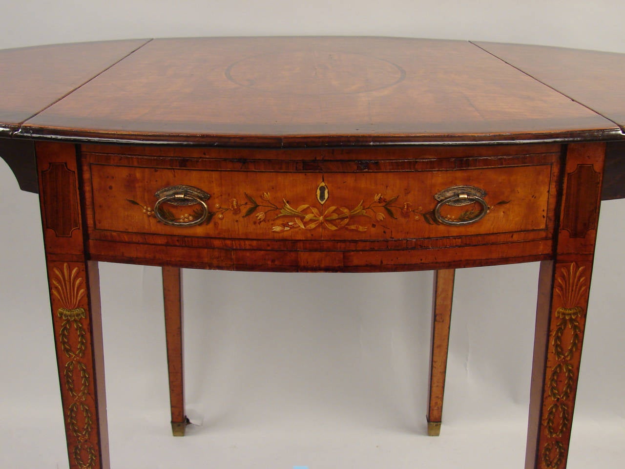 Hepplewhite Painted Satinwood Oval Pembroke Table, Eighteenth Century
