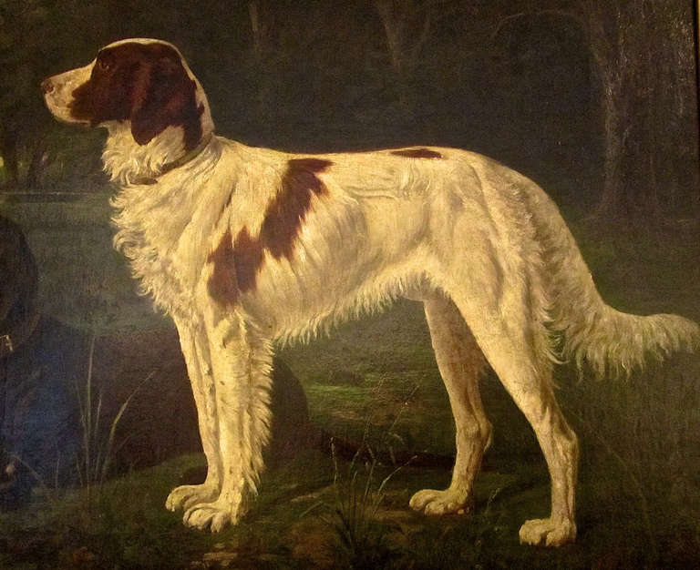 British Large Oil on Canvas of Hunting Dogs