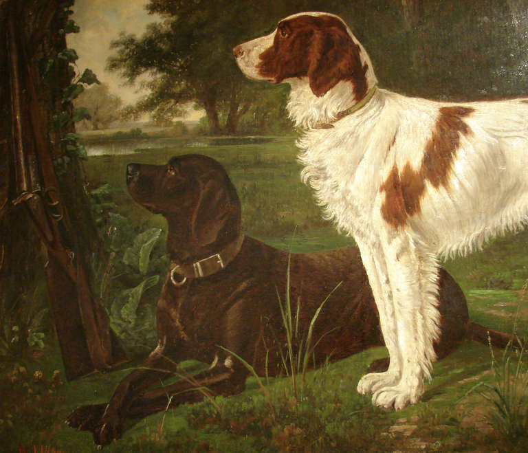 Large Oil on Canvas of Hunting Dogs In Excellent Condition In San Francisco, CA