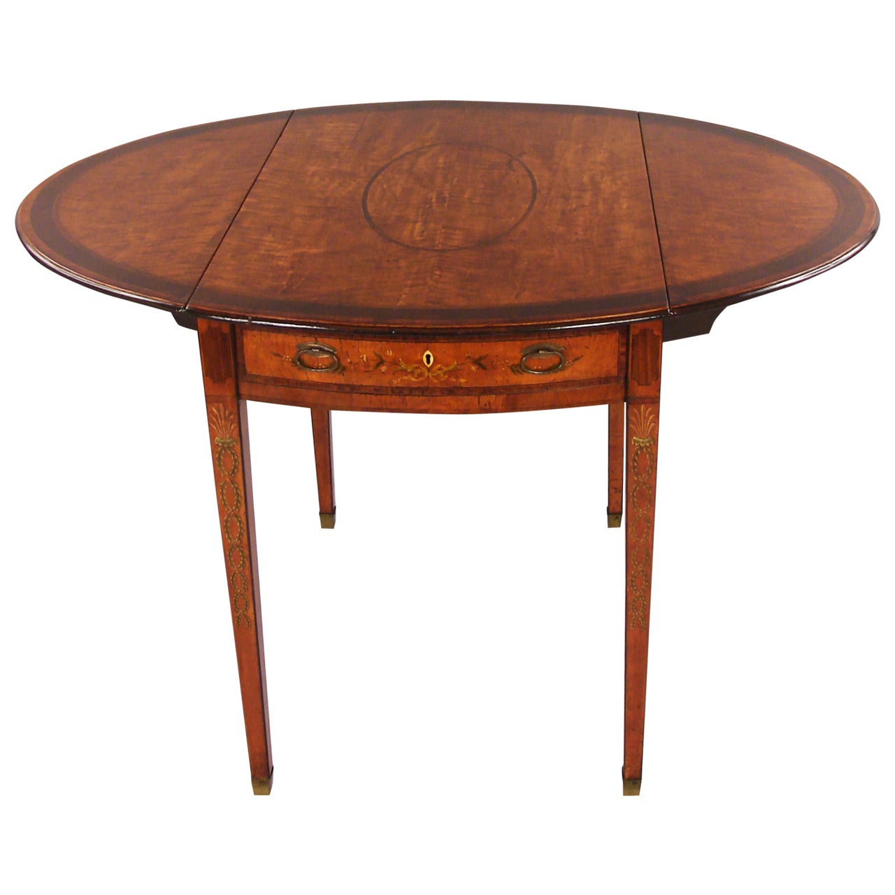 Hepplewhite Painted Satinwood Oval Pembroke Table, Eighteenth Century