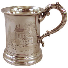 Antique Victorian Sterling Silver Engraved Child's Cup, London 1855