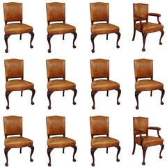 Twelve Georgian Style Mahogany Leather Upholstered Chairs
