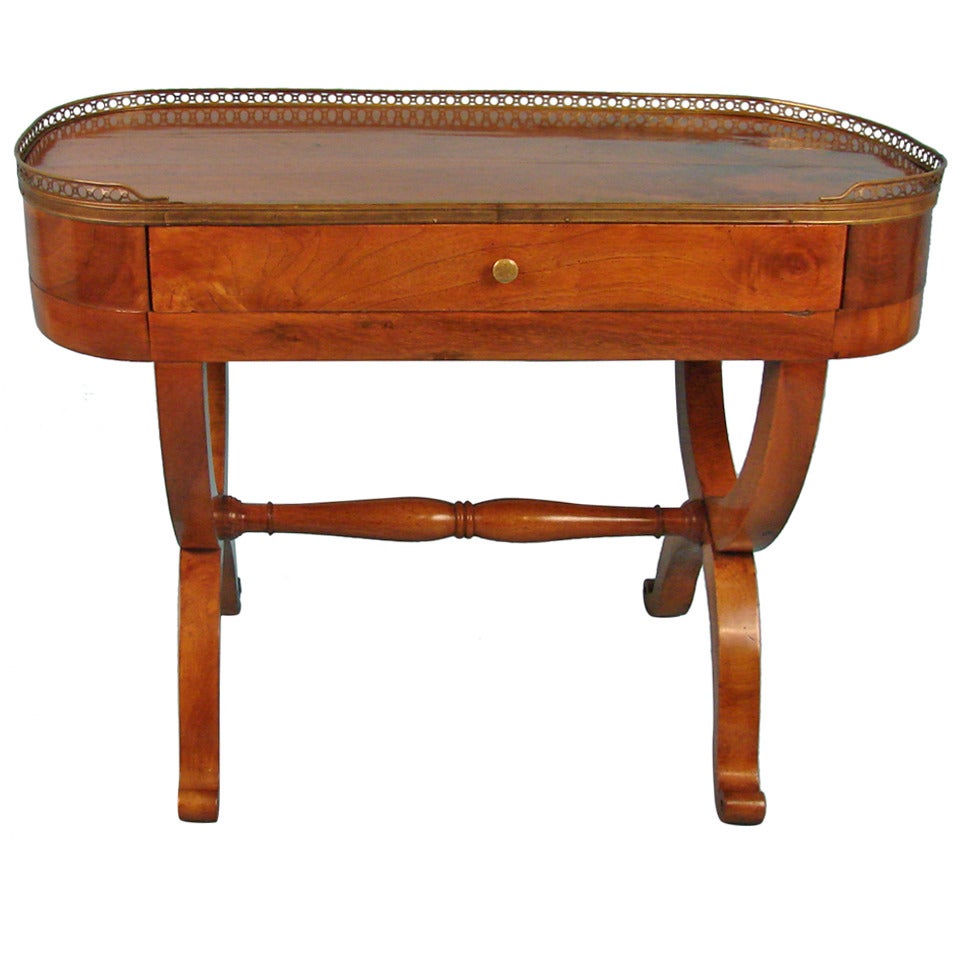 Attractive Charles X French Walnut Table with Brass Gallery and Drawer