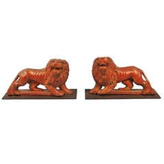 Pair of Baroque Carved Walnut Lions on Later Stands
