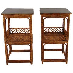 Pair of Chinese Bamboo and Lacquer Tables