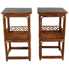 Antique Pair of Chinese Bamboo and Lacquer Tables