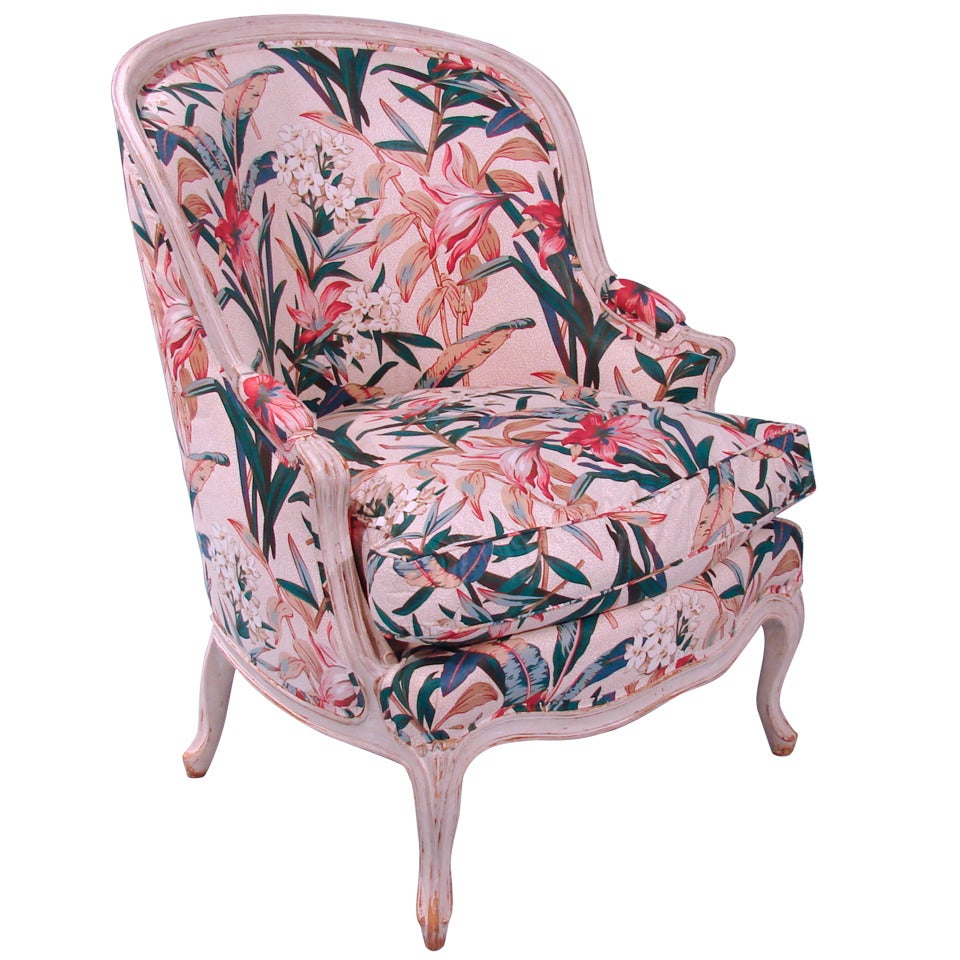 Louis XV Style Painted Bergere with Down Upholstery