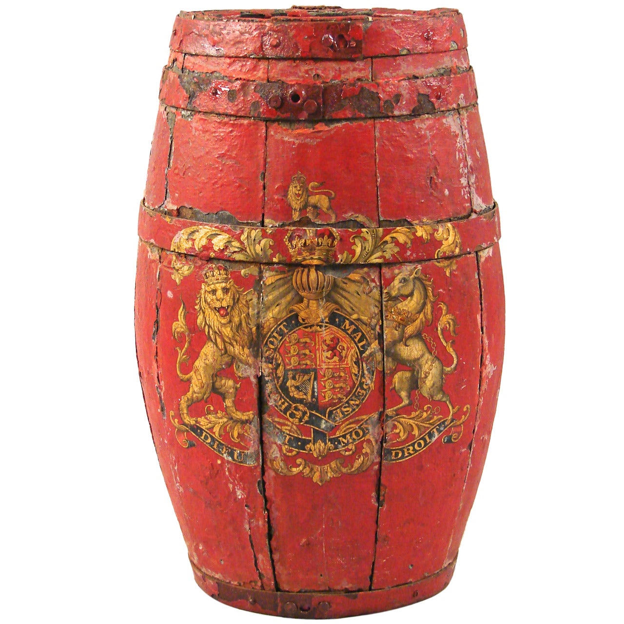 Painted English Barrel with English Coat of Arms