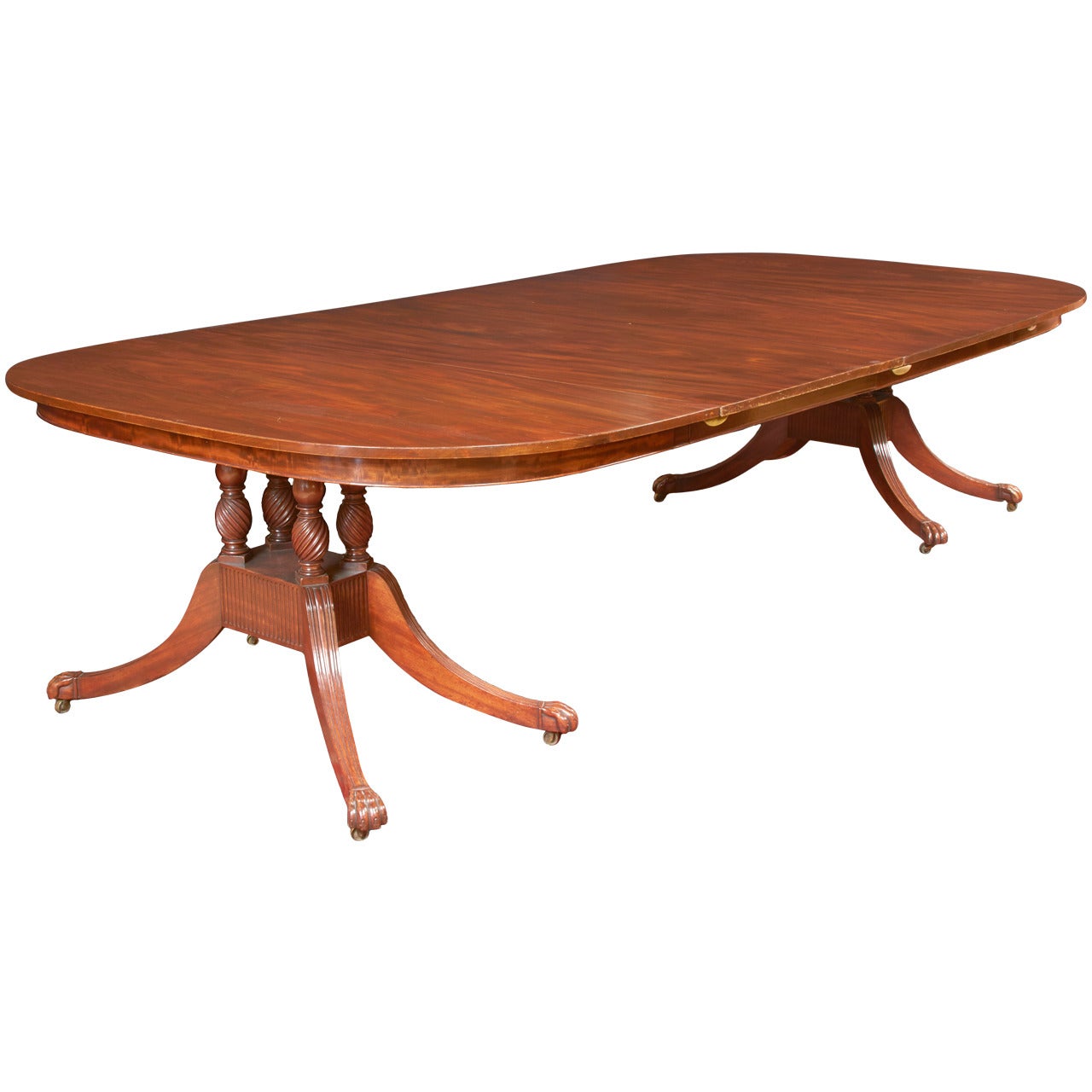 American Classical Style Mahogany Two Pedestal Dining Table with Three Leaves