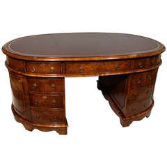 Elegant English Oval Walnut Partners Desk